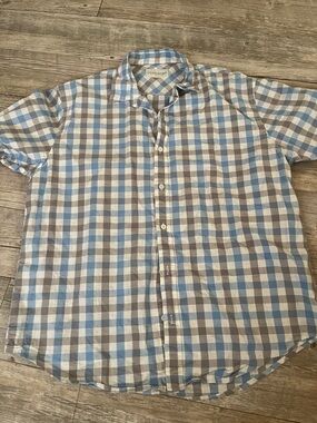 Coast & Harbor Men's Short-Sleeve Plaid Button-Down Shirt in Blue & Gray